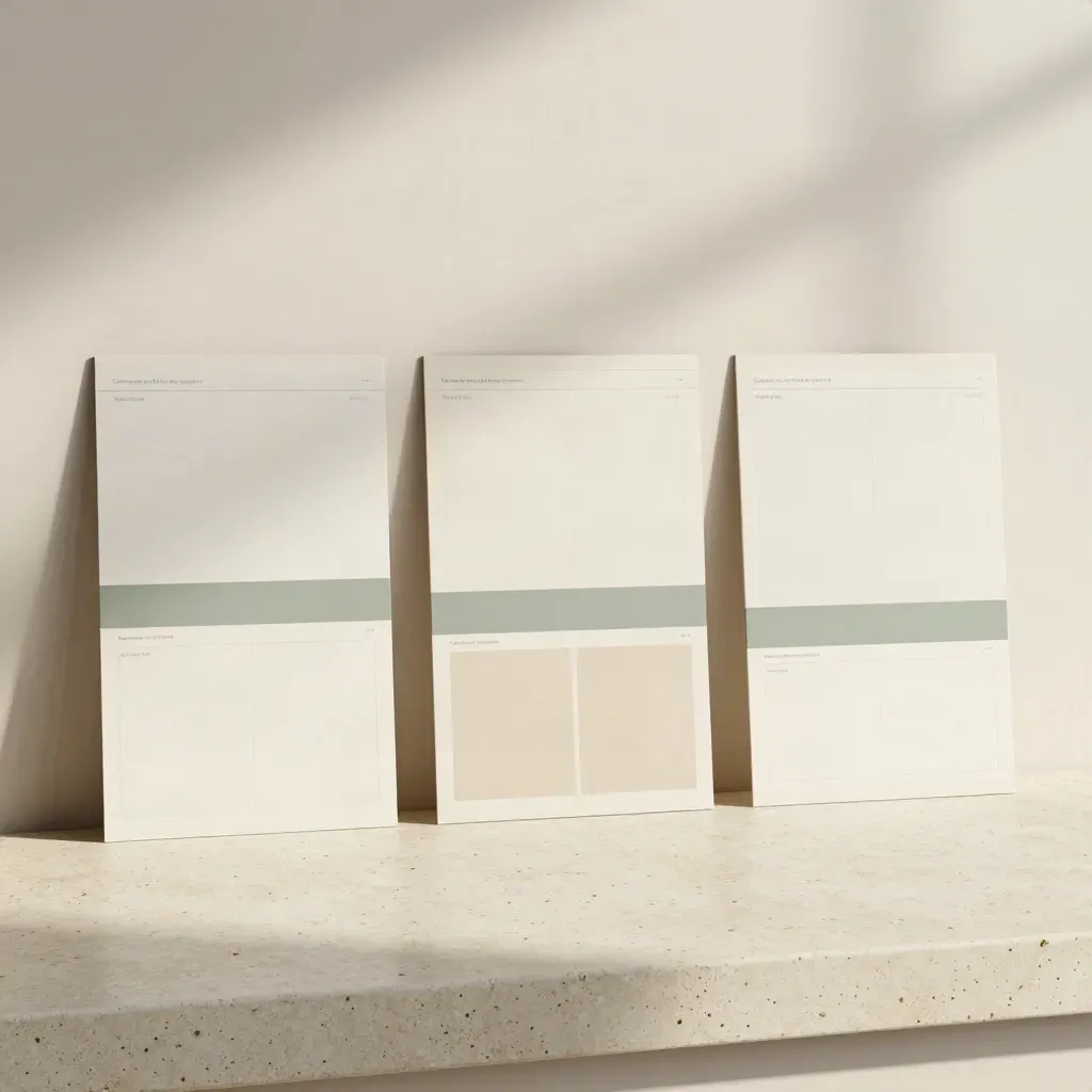 Kit de maquette pour pages de vente avec cartes vierges, calques et bandes sages sur pierre claire